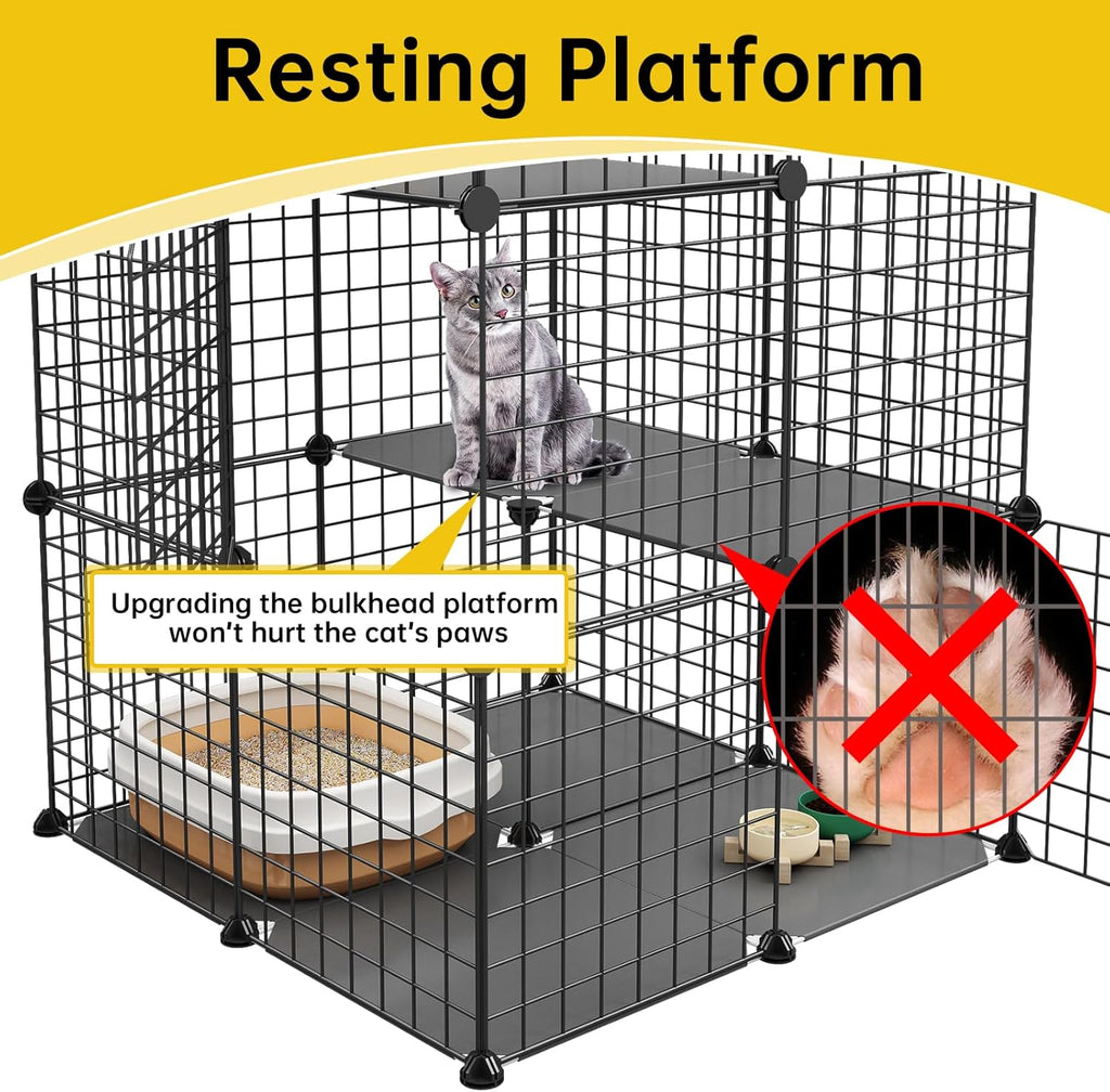 3-Tier Cat Cage Indoor Enclosure DIY Catio Detachable Metal Wire Kennel Black S82365