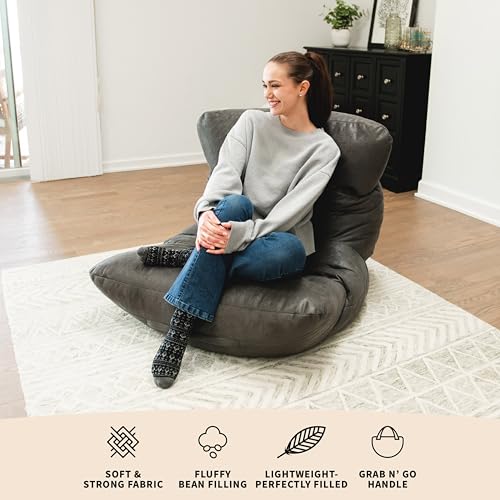 Big Joe Dorm Bean Bag Chair with Drink Holder, Black Smartmax, 3 ft Q1693