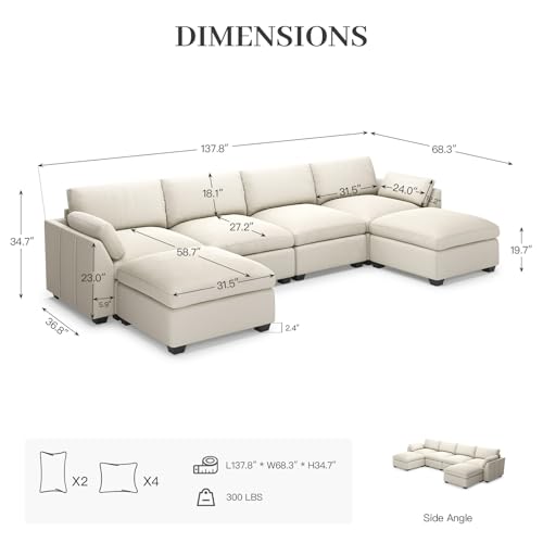 Belffin Extra Large Modular Sectional Sofa, 4-Seater L Shaped Velvet Couch, Black A1471