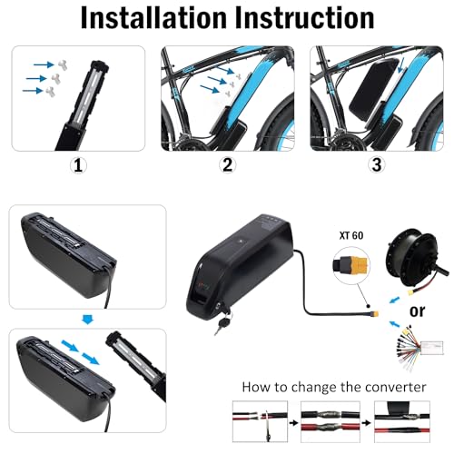 Ebike Battery 52V 20Ah Down Tube for Electric Bicycle, with Charger F2008
