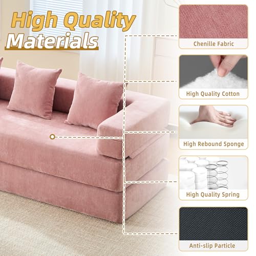 Corduroy Convertible Sleeper Sofa Bed with Pillow, Beige S401207