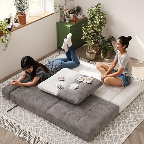 Homall Folding Sofa Bed with Headrest & Lumbar Pillow, Chenille Fabric, White M9437