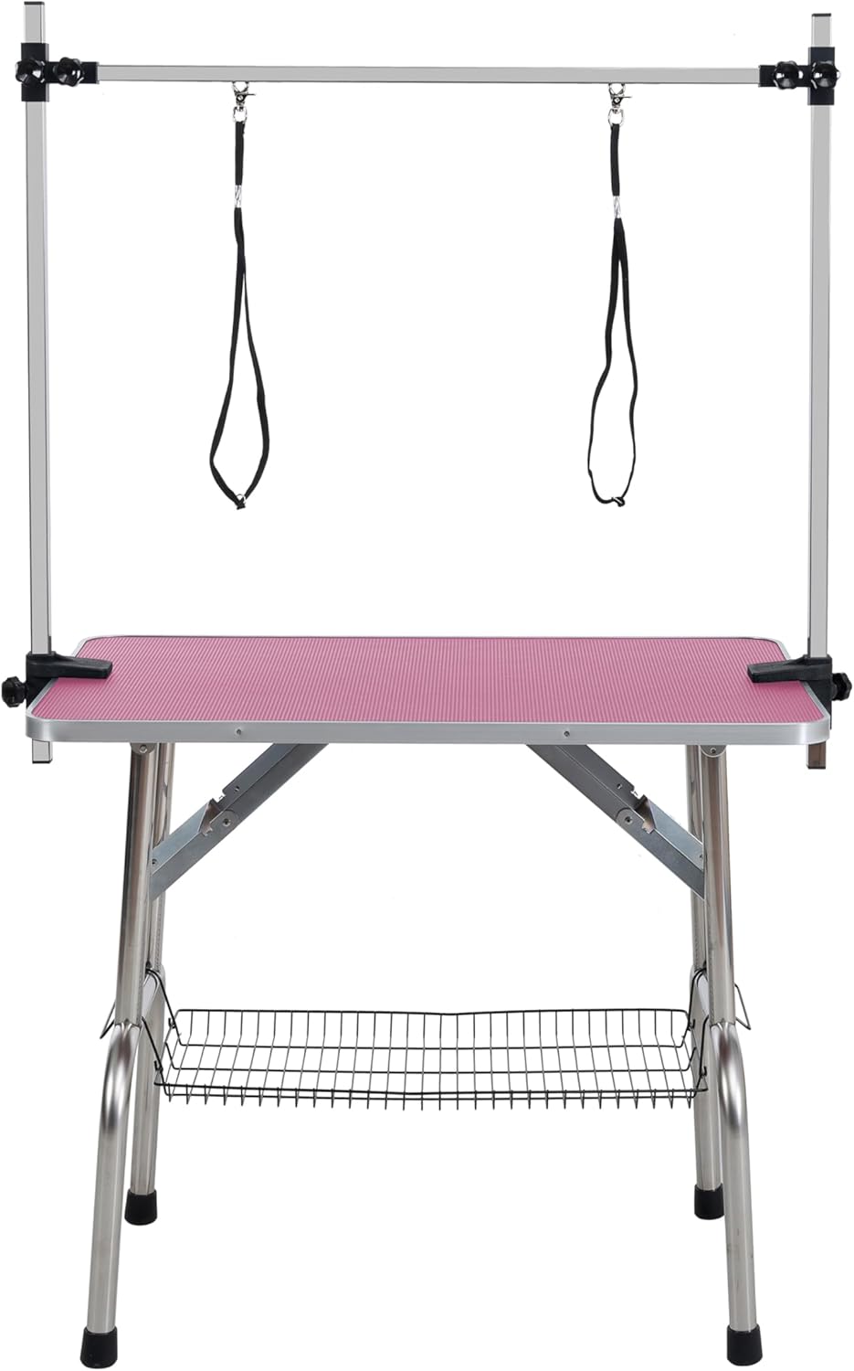 36" Folding Dog Grooming Table with Adjustable Arm, Stainless Steel Frame, Pink Z92852