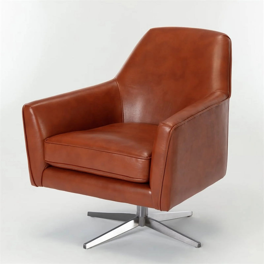 Bowery Hill Mid-Century Faux Leather Swivel Armchair, Caramel Brown R86095