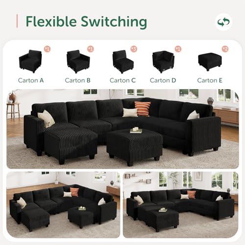 HONBAY Corduroy Modular Sectional Couch with Storage, Dark Gray A586576