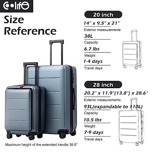 Coolife Luggage Carry On Spinner Trolley with Pocket, Night Navy 20in R726