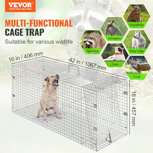 VEVOR Live Animal Cage Trap 24" x 8" x 8" Humane Galvanized Iron Folding Trap G7271