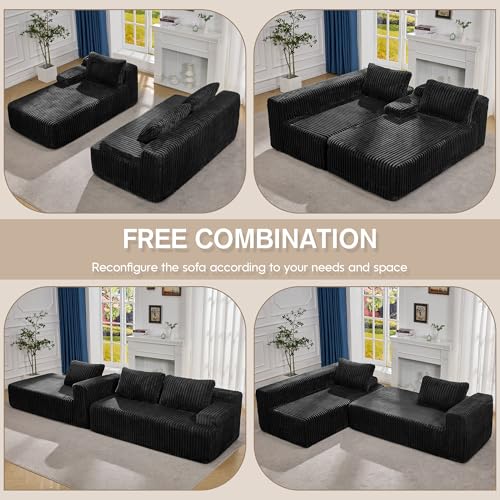 Modular Sectional Sofa L-Shape Couch with Oversized Chaise, Grey Stripe I49459