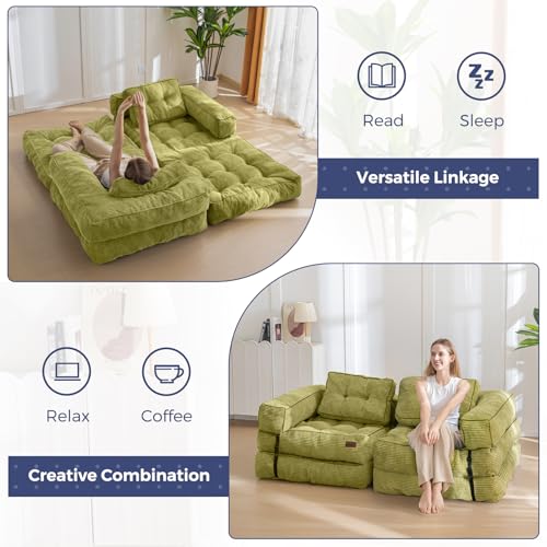 MAXYOYO Folding Sofa Bed L-Shaped Convertible Sleeper Couch with Pillow, Dark Grey X9070