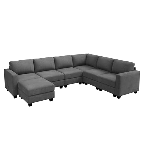 HONBAY Corduroy Modular Sectional Couch with Storage, Dark Gray A586576