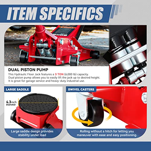 Auto Dynasty 4 Ton Low Profile Floor Jack, Heavy Duty Steel Hydraulic, Yellow B7990