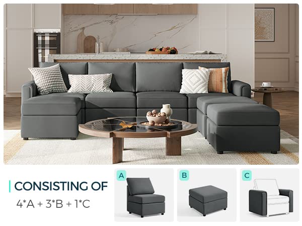 LINSY HOME Modular U Shaped Sectional Sofa with Storage, Blue M8981