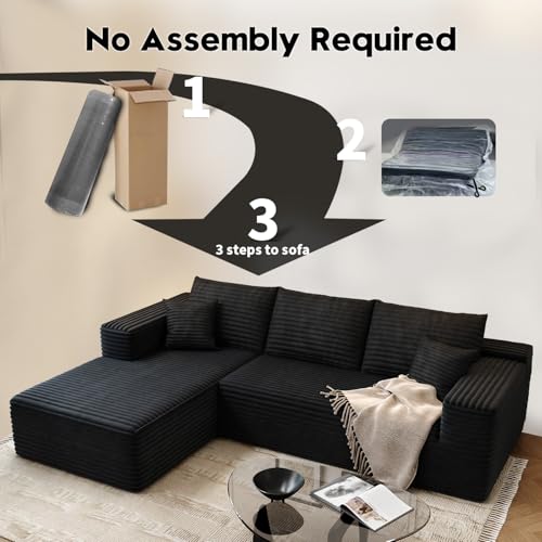 Cloud Modular Sectional Sofa with Ottoman, U Shaped, Black M332378