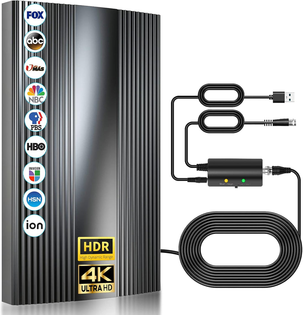 2024 Upgraded TV Antenna for Smart Tv Up to 1000+ Miles Range, Indoor Outdoor Antenna for All Old/Smart HDTVs, 4K 1080P HD Digital Antenna with Amplifier Signal Booster/Thick Coaxial Cable