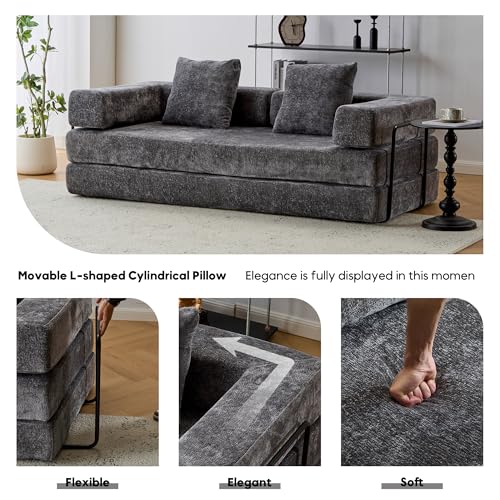 Corduroy Convertible Sleeper Sofa Bed with Pillow, Beige S401207