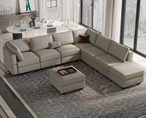 Belffin Modular Velvet Sectional Sofa with Chaise Lounge and Storage, Grey T418154