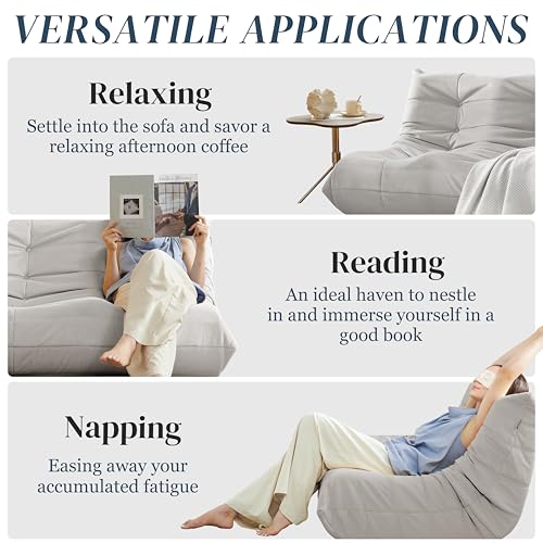 Bean Bag Chair for Adults Suede Microfiber Fireside Floor Chair 3-Seater Beige F151744