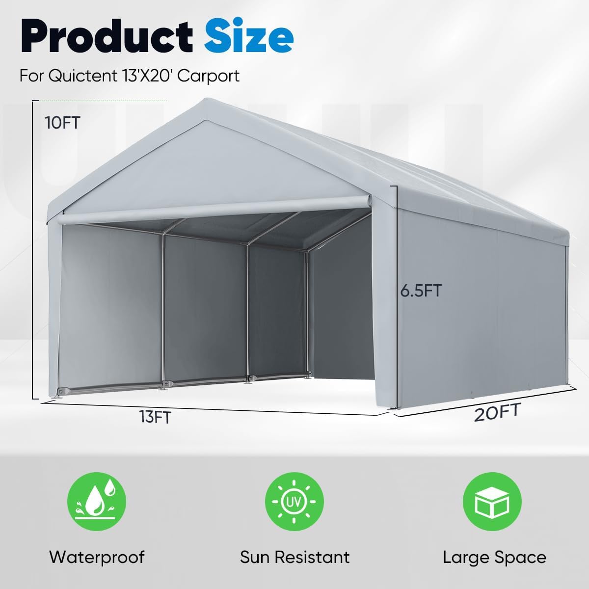 Quictent 13'x20' Heavy Duty Carport Galvanized Car Canopy Outdoor Boat Shelter - Silver Gray X40987