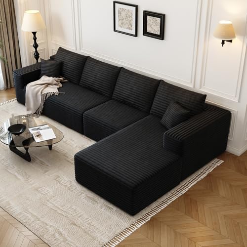 Cloud Modular Sectional Sofa with Ottoman, U Shaped, Black M332378