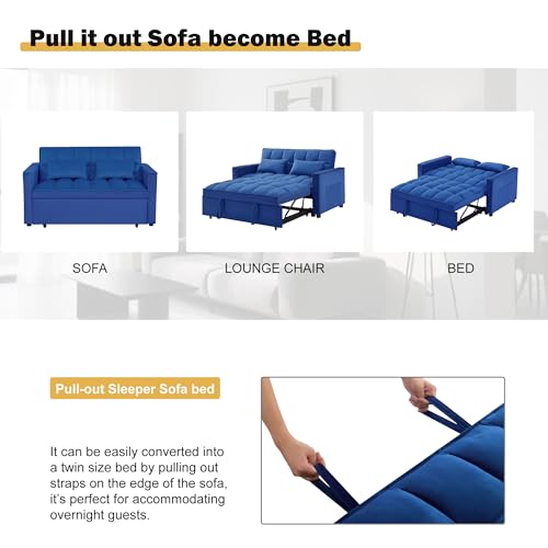 3 in 1 Sleeper Sofa Bed with Side Pocket, Black Convertible Futon Couch W34330