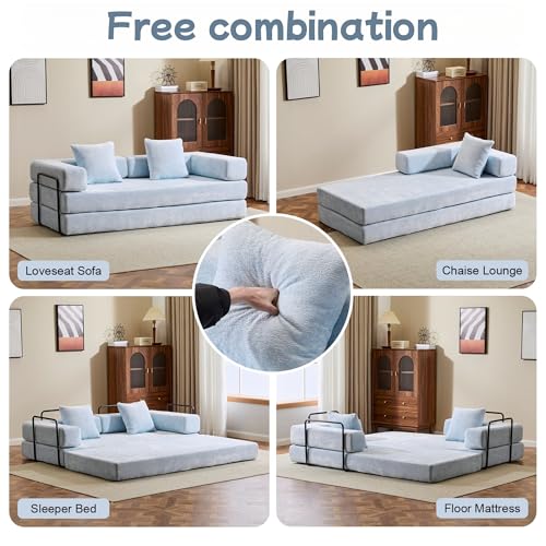 Convertible Floor Sofa Bed with Pillow Back and Armrest, Chenille, Dark Gray N4509
