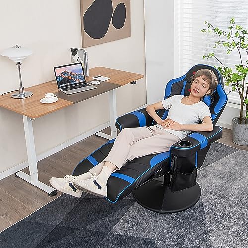 Goplus Massage Gaming Chair, Racing Recliner with Footrest, PU Leather N121