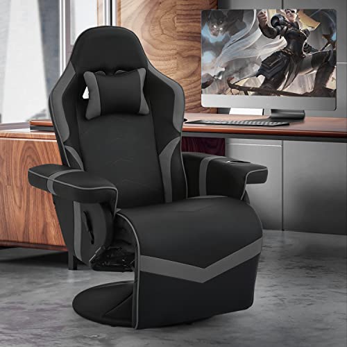 Magshion 360° Swivel Gaming Recliner Chair, Ergonomic PU Leather, Grey G328110