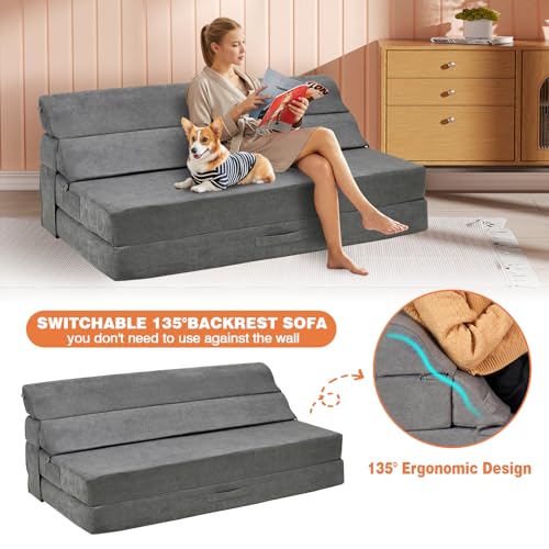 Comfy Folding Sofa Bed Grey Convertible Sleeper Chair Couch M171120