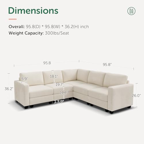 HONBAY Corduroy Modular Sectional Couch with Storage, Dark Gray A586576