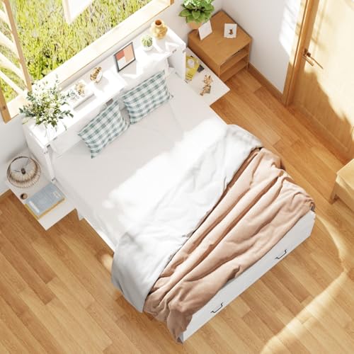 FAMAPY Twin Murphy Bed with Charging Station and Drawer, White R82352