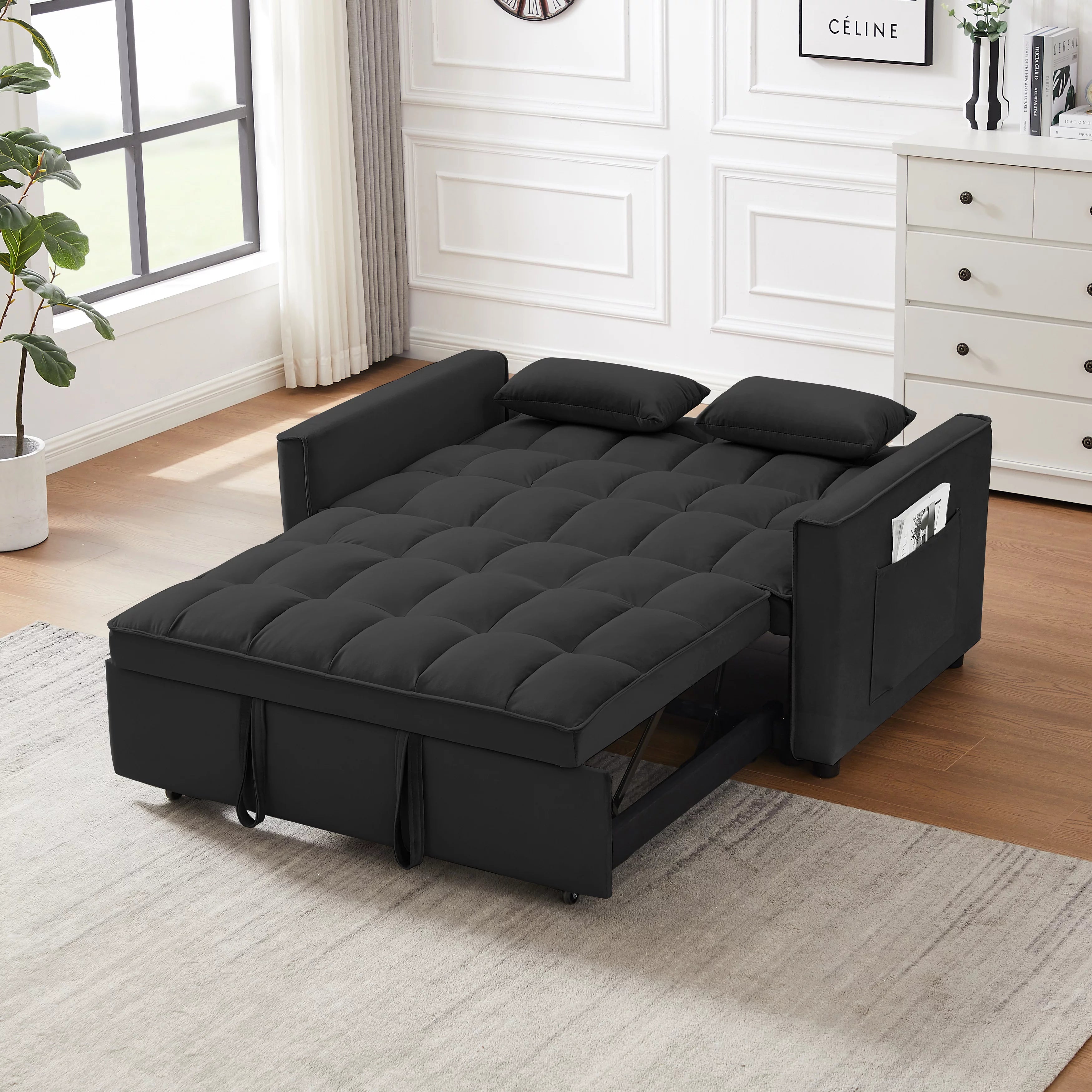 Hombay Modern Velvet Pull Out Convertible Sofa Bed with Reclining Backrest E65595