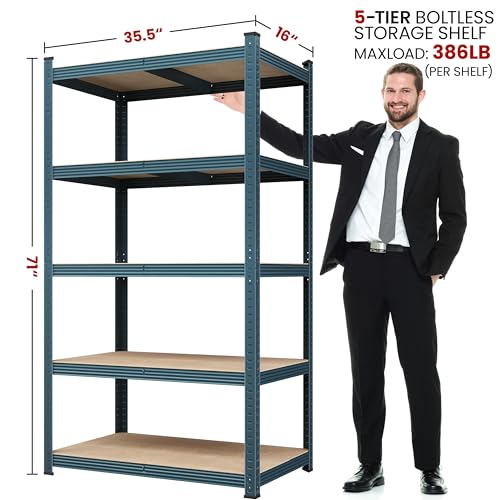 Yaheetech 5-Tier Heavy Duty Garage Shelving Unit, Adjustable Metal Storage Rack, Blue J339478