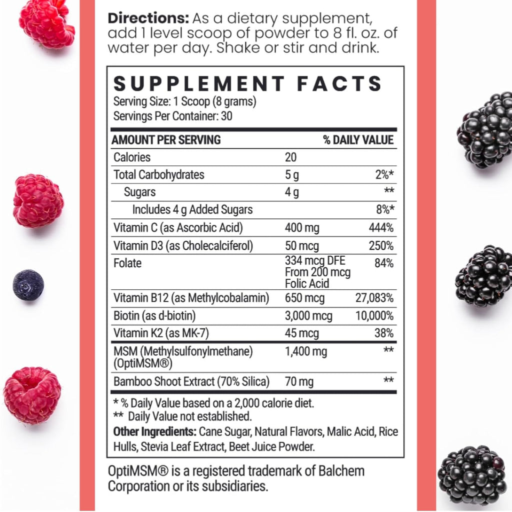 Qhemet Biologics MSM + Biotin Hair Nutrient Blend Powder, 8.5 oz D125