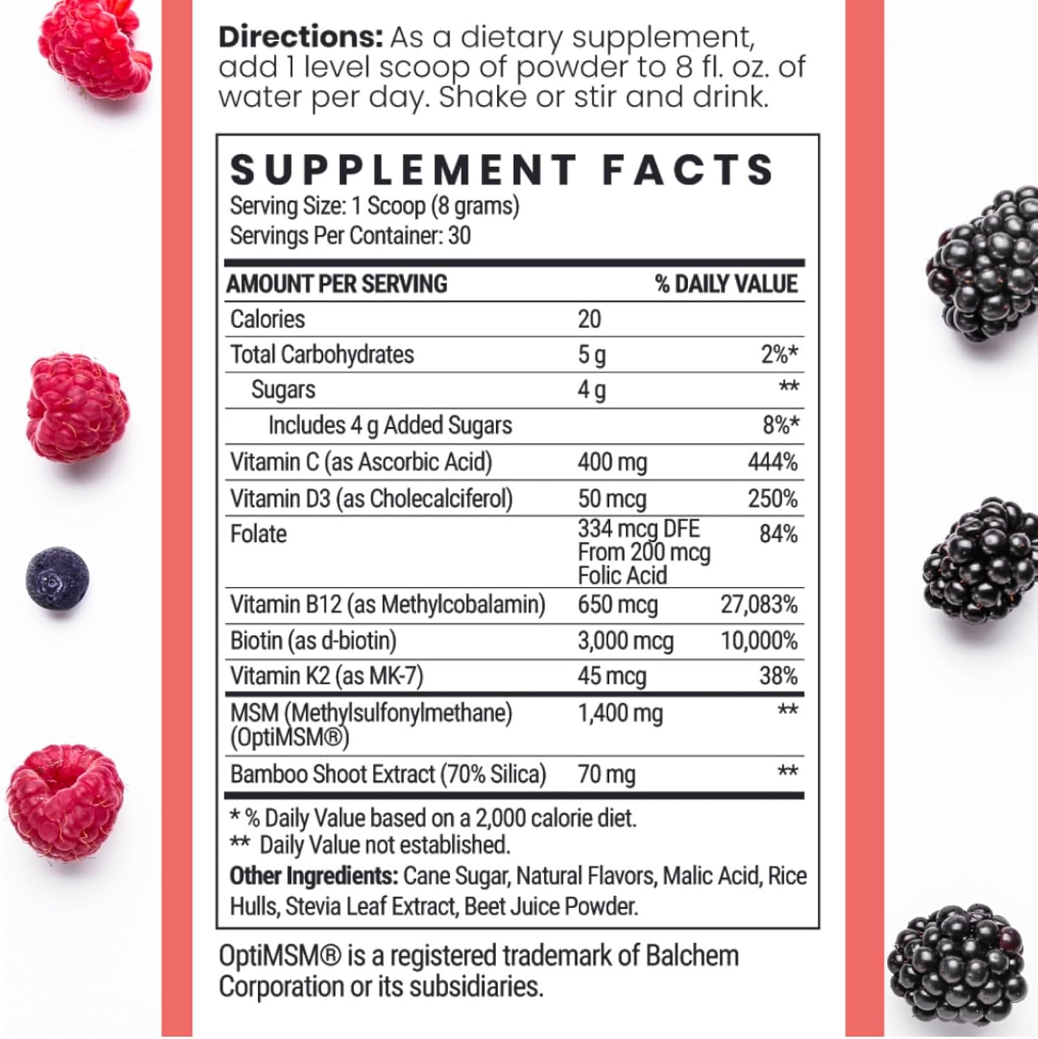Qhemet Biologics MSM + Biotin Hair Nutrient Blend Powder, 8.5 oz D125