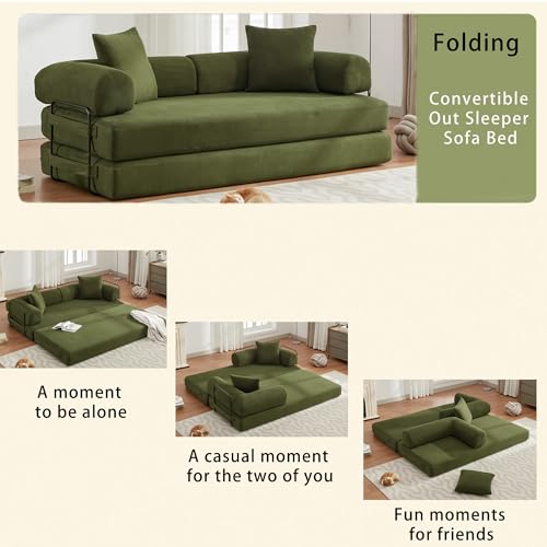Corduroy Convertible Sleeper Sofa Bed with Pillow, Beige S401207