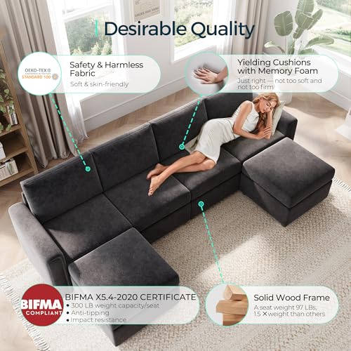 LINSY HOME Modular U Shaped Sectional Sofa with Storage, Blue M8981