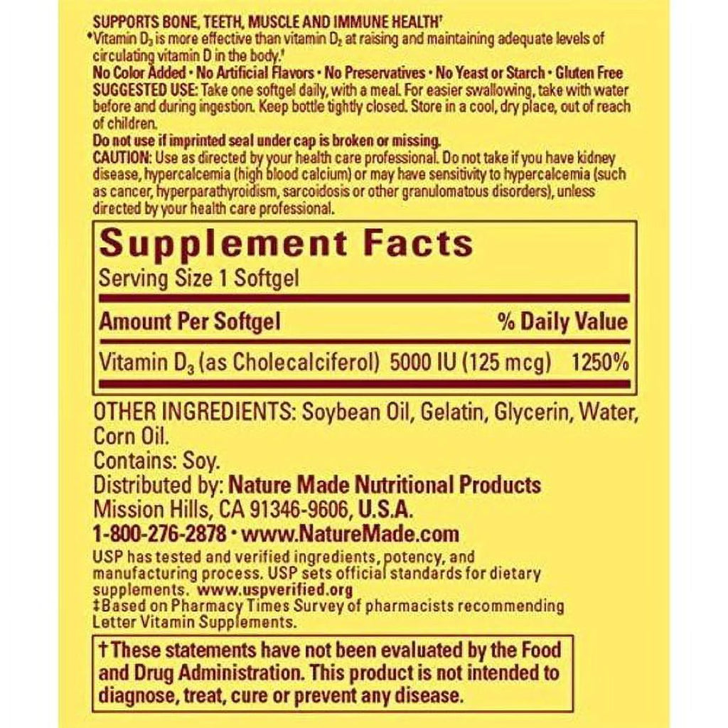 Nature Made Vitamin D3 Supplement, Bone & Teeth Support, 90 Count T665