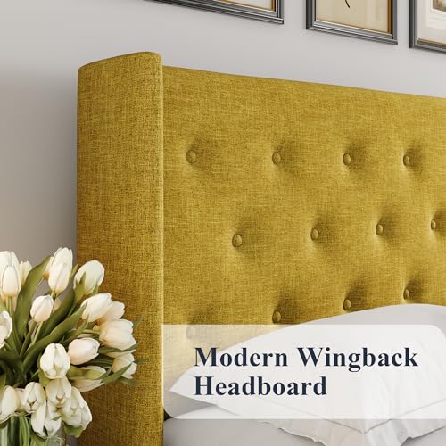 Allewie Full Size Lift Up Storage Bed with Wingback Headboard, Light Beige C85153