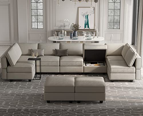 Belffin Modular Velvet Sectional Sofa with Chaise Lounge and Storage, Grey T418154