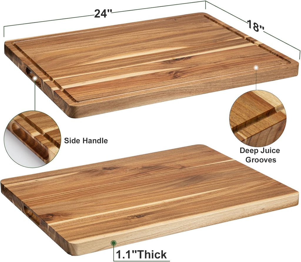 Acacia Wood Cutting Board 24x18 inch with Handle and Juice Groove C522001