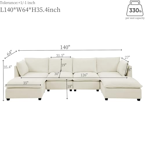 Oversized Modular Sectional Sofa with Movable Ottoman E909