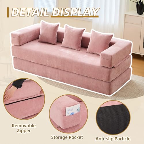 Corduroy Convertible Sleeper Sofa Bed with Pillow, Beige S401207