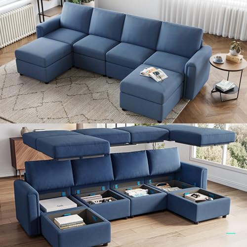 LINSY HOME Modular U Shaped Sectional Sofa with Storage, Blue M8981
