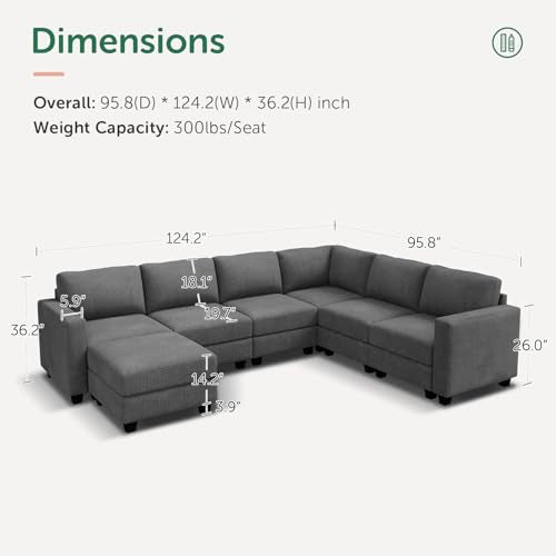 HONBAY Corduroy Modular Sectional Couch with Storage, Dark Gray A586576