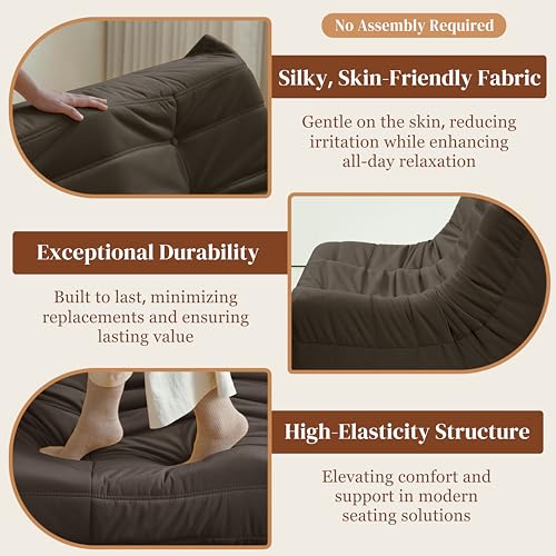 Bean Bag Chair for Adults Suede Microfiber Fireside Floor Chair 3-Seater Beige F151744