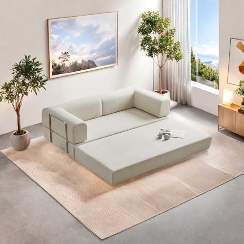 Convertible Floor Sofa Bed with Pillow Back and Armrest, Chenille, Dark Gray N4509