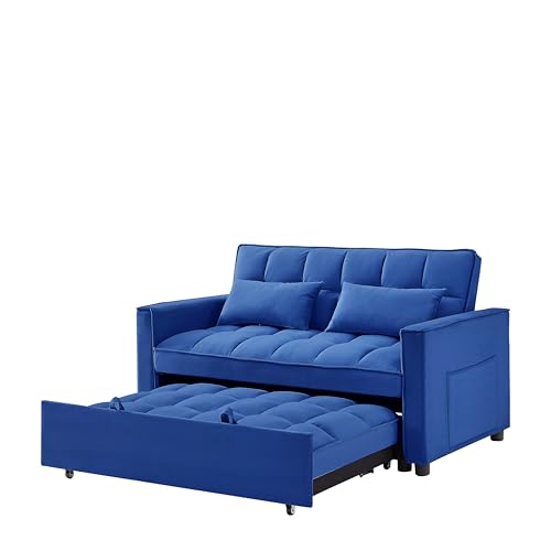 3 in 1 Convertible Sleeper Sofa Bed Futon with Adjustable Backrest, Velvet, Black Q74350