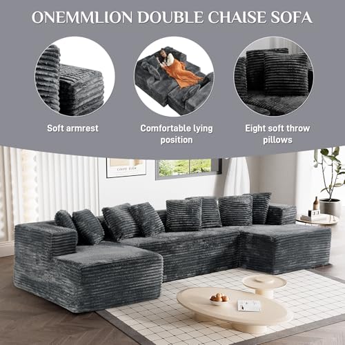 131" Modular Sectional Sofa Cloud Couch, Corduroy Memory Foam Black O10952
