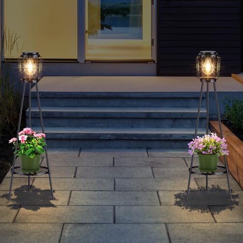 2 Pack Solar Lights Outdoor with Plant Stands - Metal Tripod Patio Decor M835880