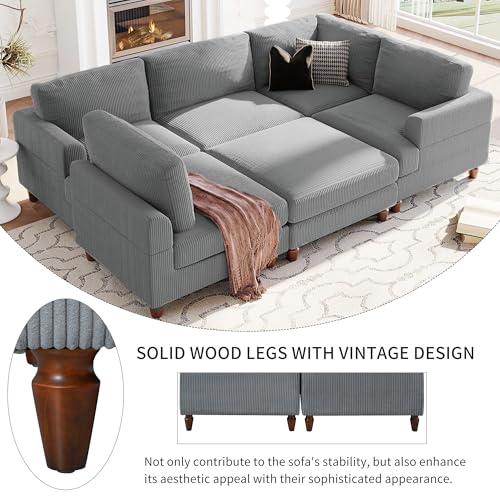 Oversized Modular Sectional Sofa with Movable Ottoman E909